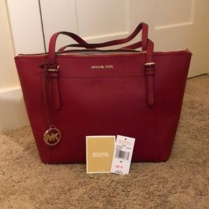 Michael Kors Large Leather Tote Ciara Scarlet Red